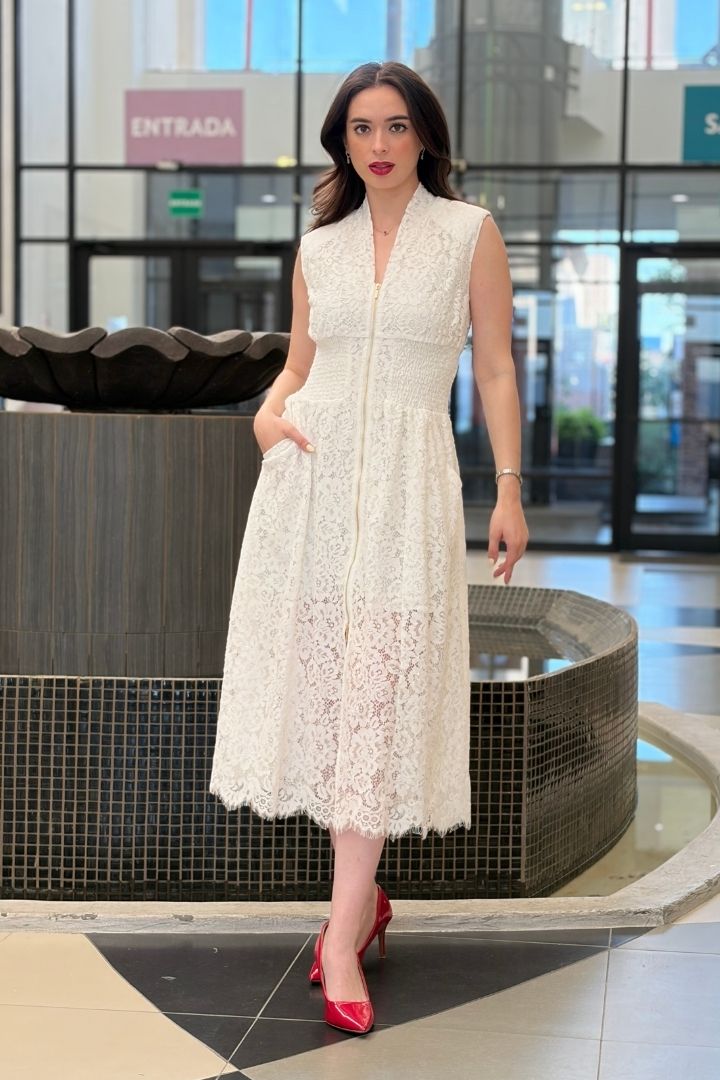 Vestido Lencero de Contraste Encaje