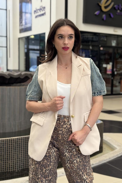 Chaleco-Blazer con Mangas de Mezclilla