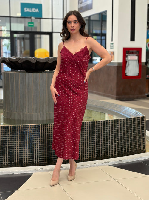 Vestido Slip Satin Lace Burdeos