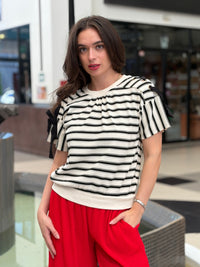 Blusa a Rayas Marineras con Lazos en Hombros