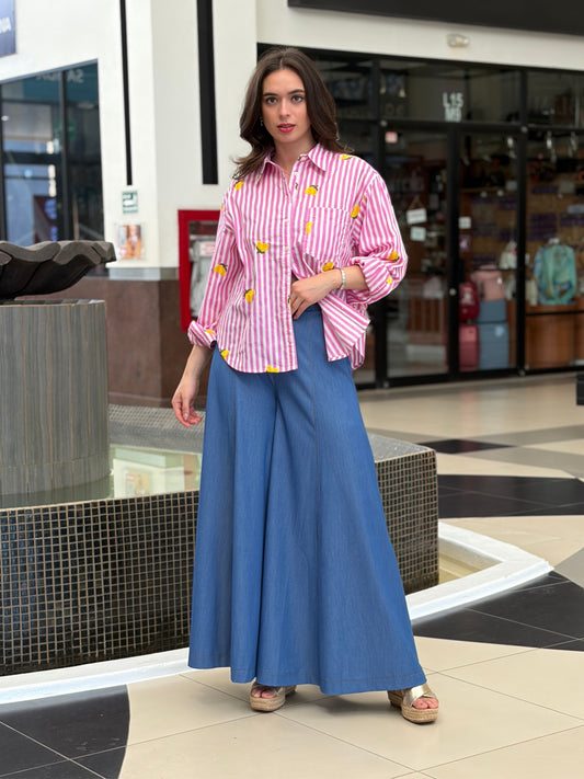 Blusa Camisera Rosa con Limones