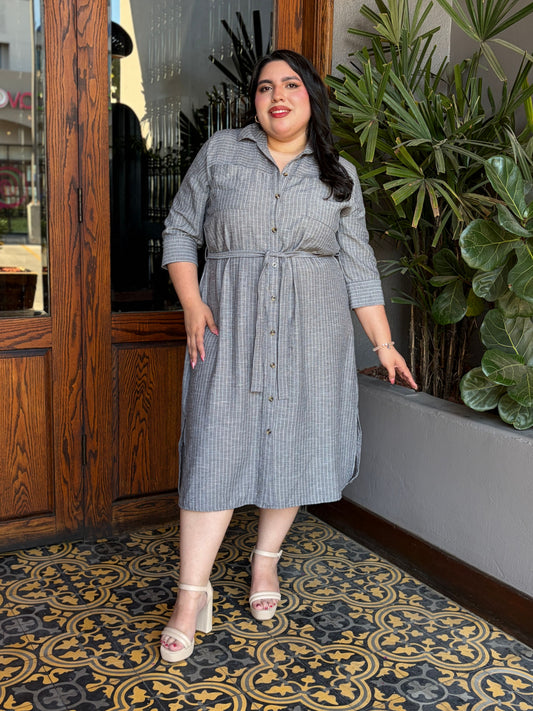 Vestido Pinstripe Shirt Dress