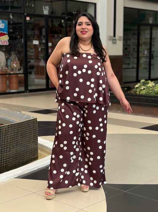 Set Strapless de Top y Pantalón a Lunares