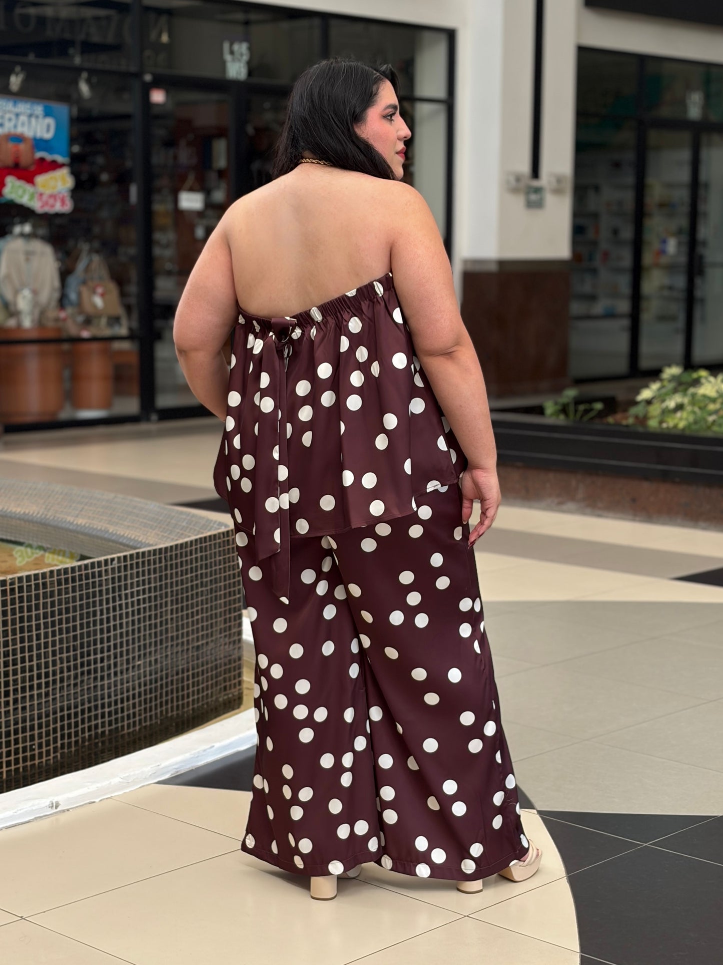 Set Strapless de Top y Pantalón a Lunares
