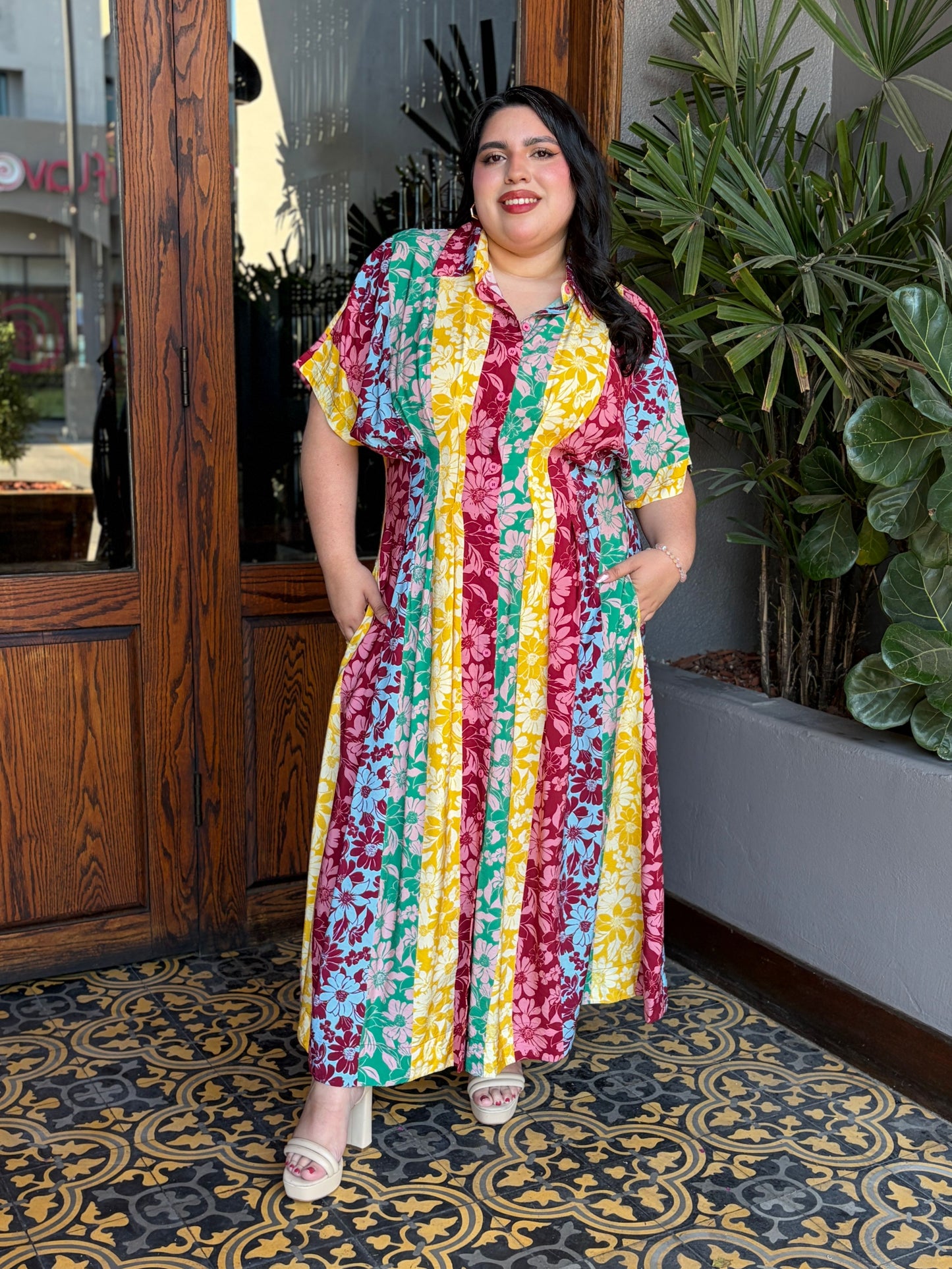 Vestido Maxi Camisero Multicolor con Estampado Floral