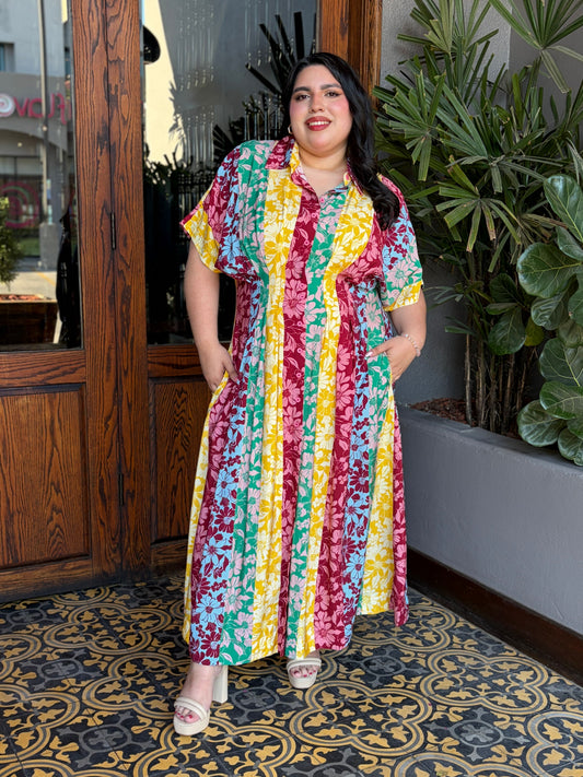 Vestido Maxi Camisero Multicolor con Estampado Floral