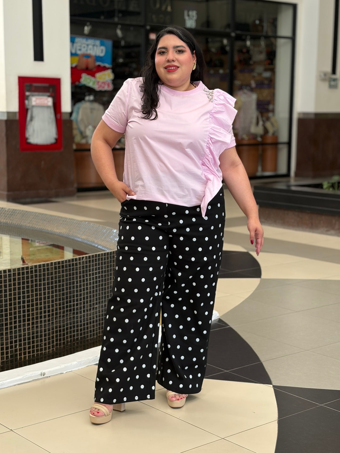 Blusa Casual Rosa con Olán Vertical Cascabel