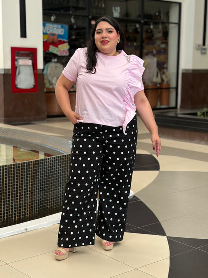 Blusa Casual Rosa con Olán Vertical Cascabel