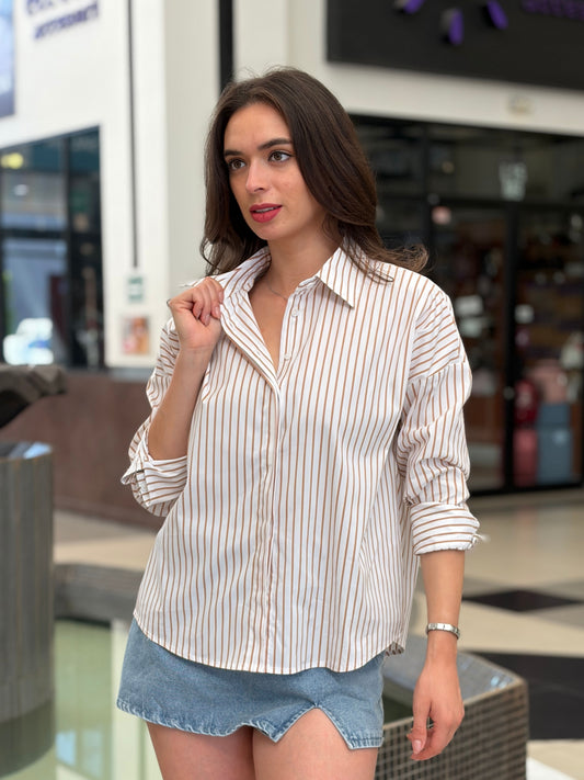 Blusa Camisera Oversize a Rayas Bicolor
