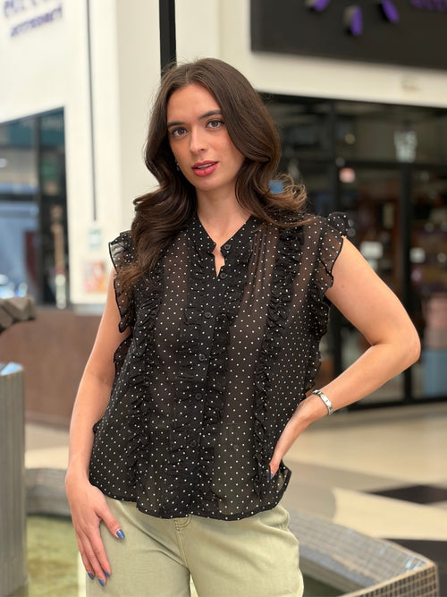 Blusa Chiffon Ruffle Polka Dot