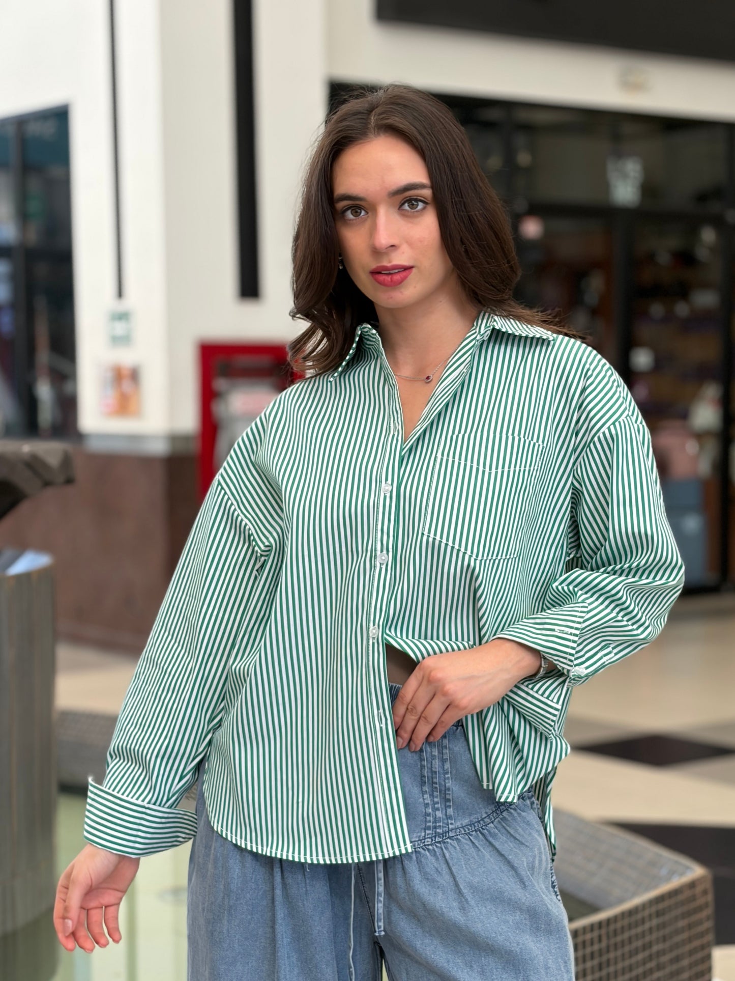 Camisa Oversize a Rayas Naranja y Blanco