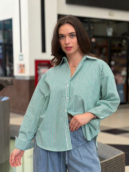 Camisa Oversize a Rayas Naranja y Blanco