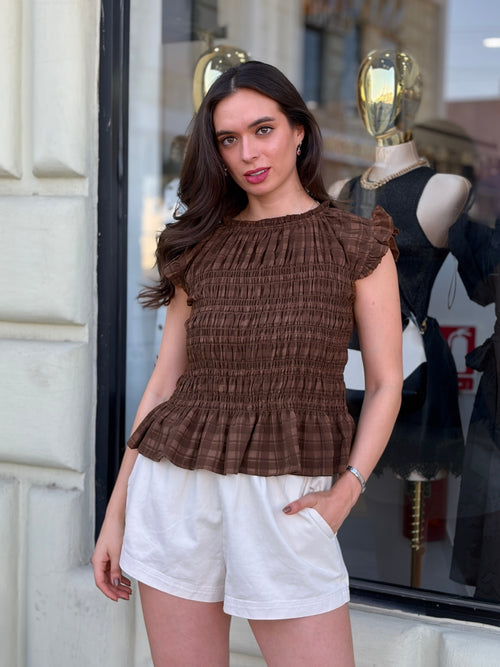 Blusa de Nido de Abeja Café