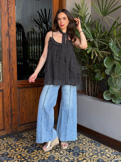Blusa de Tirantes de Lunares con Pañuelo a Juego