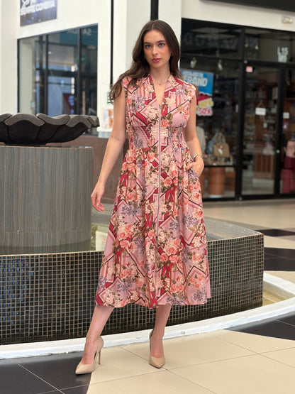 Maxi Vestido Floral con Cierre Frontal y Cintura Elástica