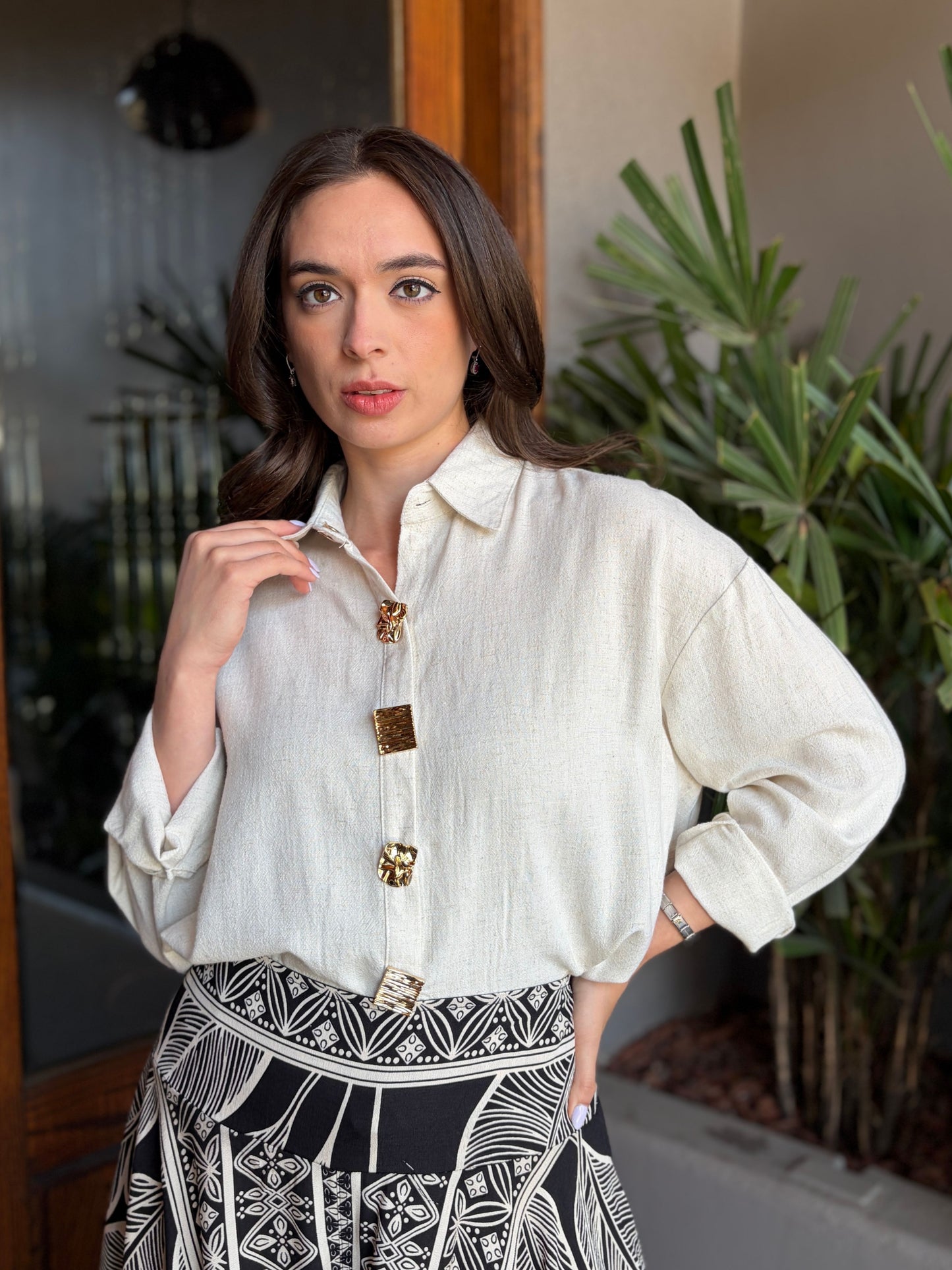 Camisa de Lino con Botones Joya