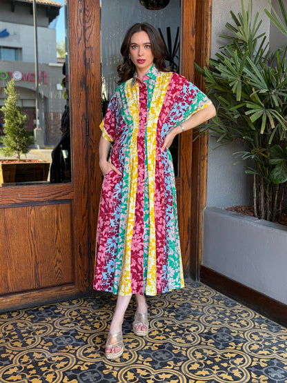 Vestido Maxi Camisero Multicolor con Estampado Floral
