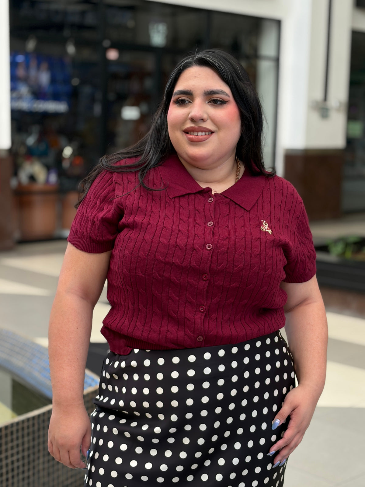 Blusa Polo Tejida de Punto Calado