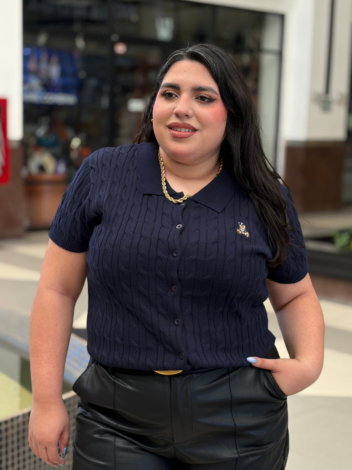 Blusa Polo Tejida de Punto Calado