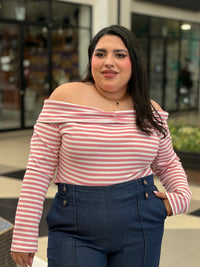 Blusa a Rayas Escote Drop Shoulder / Off-Shoulder