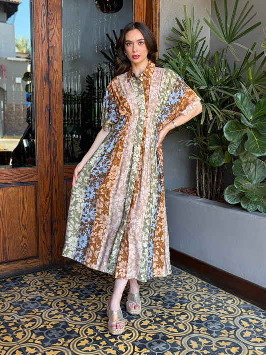 Vestido Maxi Camisero Multicolor con Estampado Floral