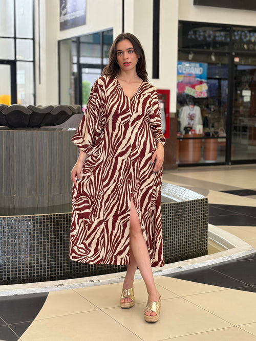 Vestido Zebra en Tono Borgoña