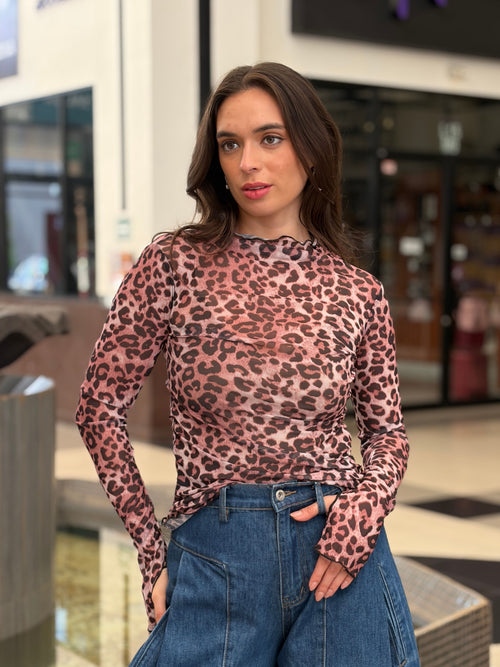 Blusa de Mesh de Leopardo