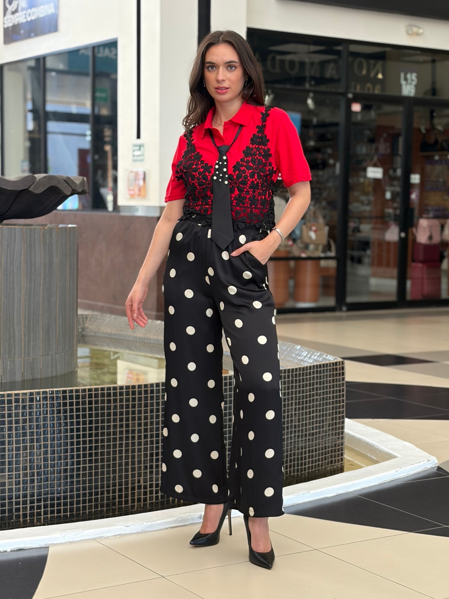 Pantalón Wide Leg Satin Polka Dot