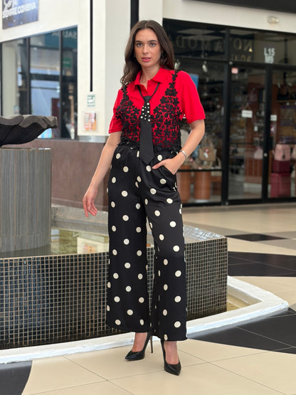 Pantalón Wide Leg Satin Polka Dot