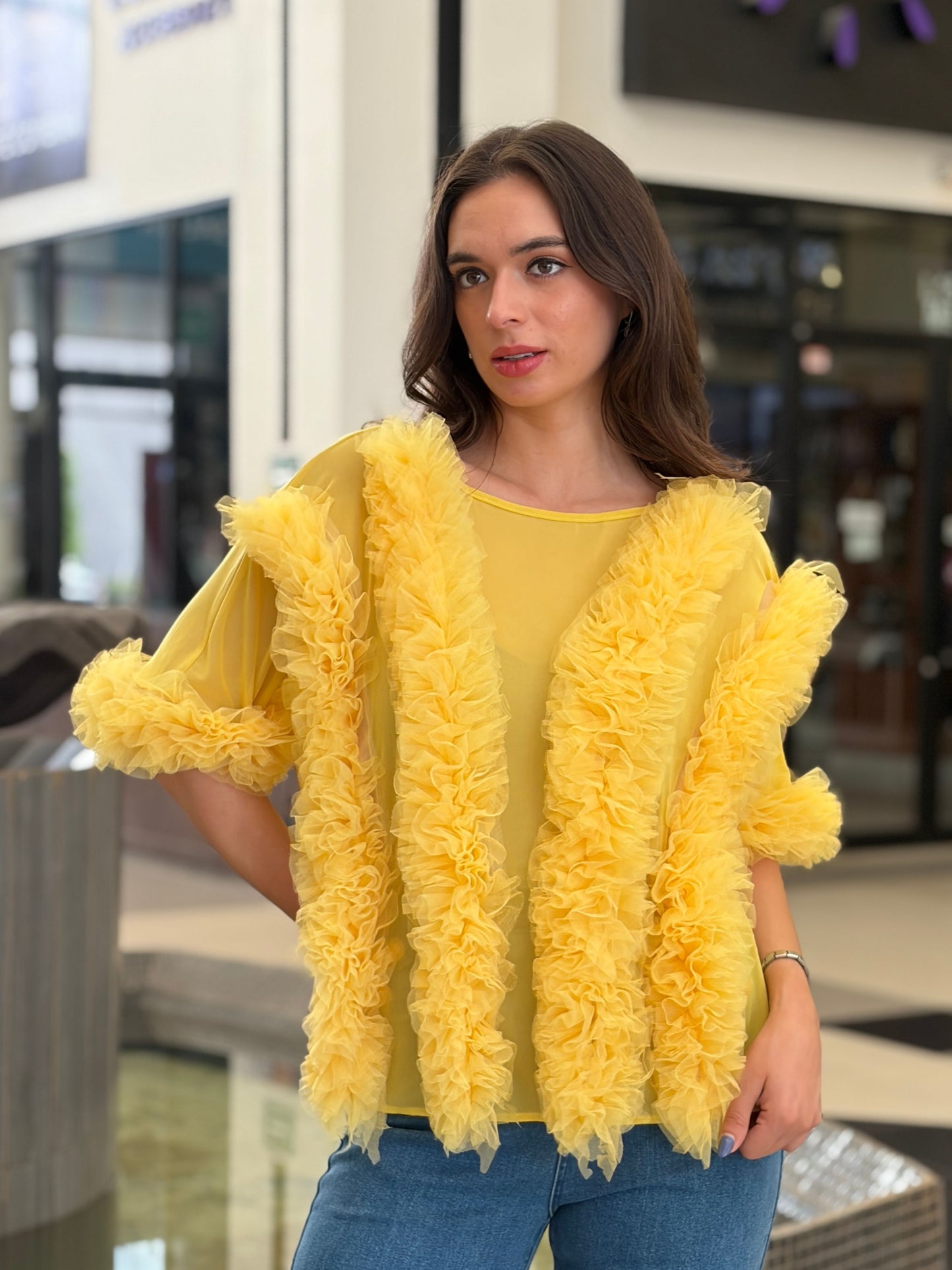 Blusa de Tul con Volantes en Cascada