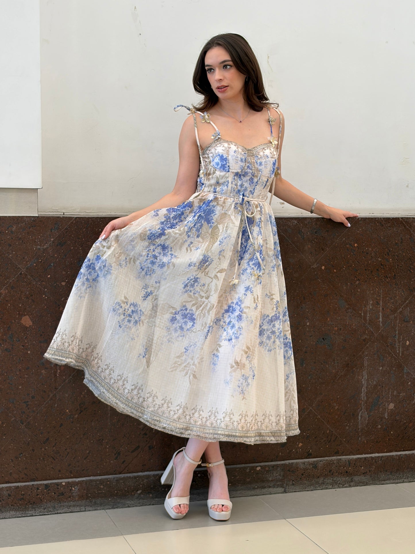 Vestido de Corsetería Estampado Azul