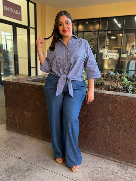 Pantalón Denim Wide-Leg