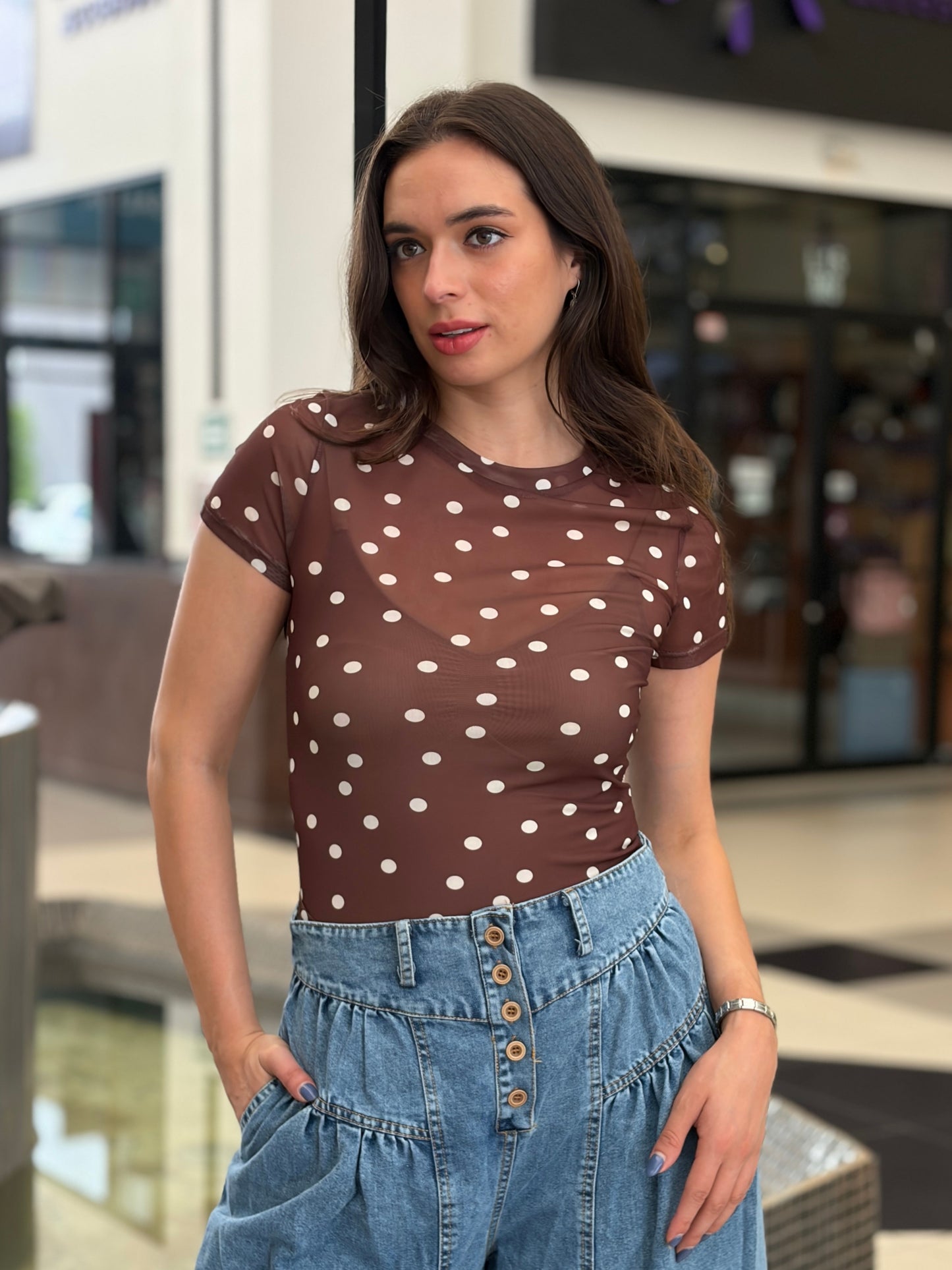 Blusa de Mesh de Lunares