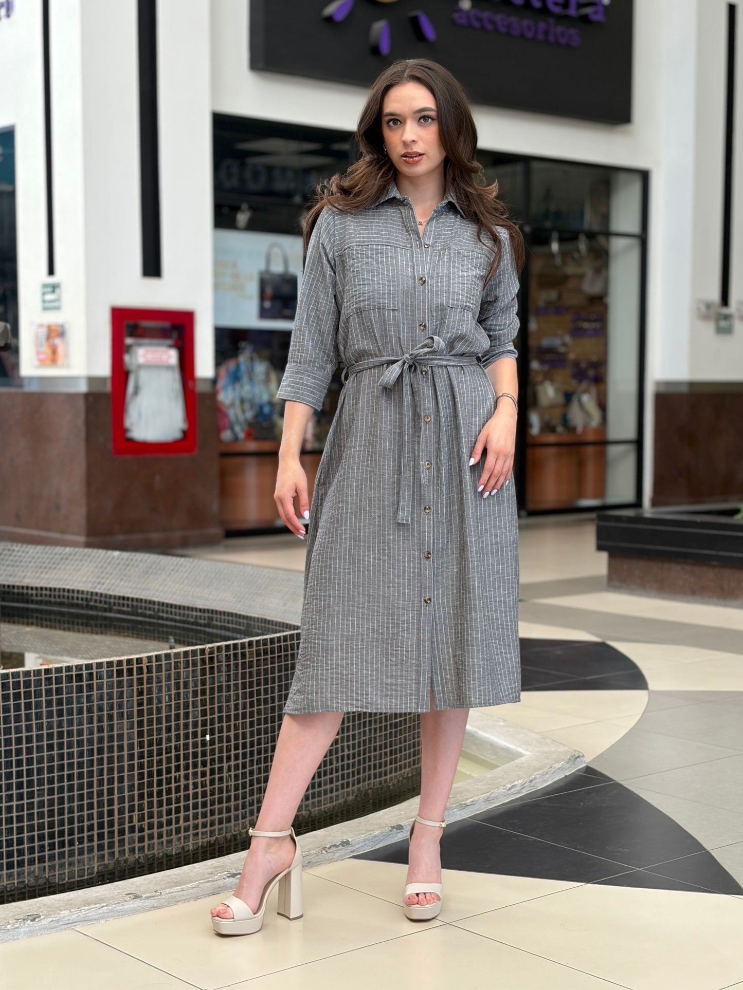 Vestido Pinstripe Shirt Dress