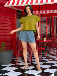 Blusa top casual con mangas abullonadas