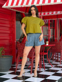 Blusa top casual con mangas abullonadas