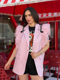 Chaleco blazer con olanes de tul y pedrería
