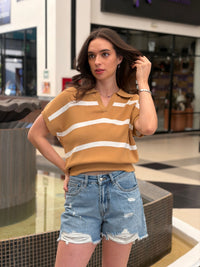 Blusa/Suéter polo tejido amarillo y blanco