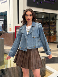 Chamarra Denim Estilo Biker con Charreteras
