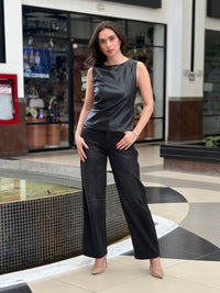 Jeans de Tiro Alto con Franjas Laterales Contrastantes