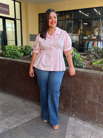 Blusa "Peplum" con Lazo en Mangas